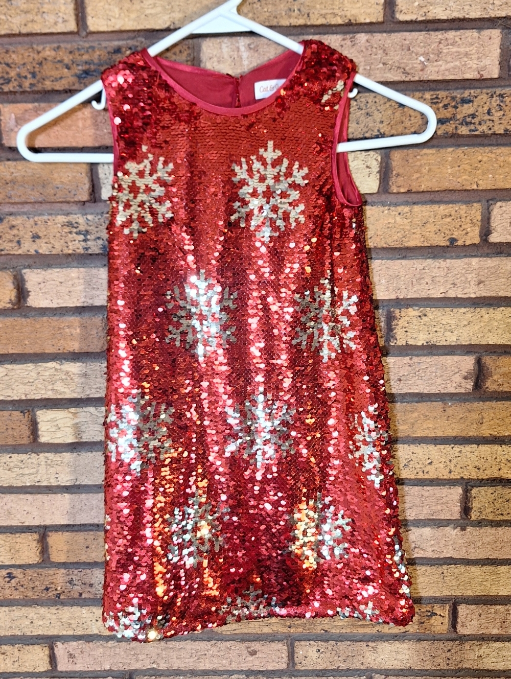 Cat & Jack 4/5 Two Tone Red Snowflake Full Sequin Dress